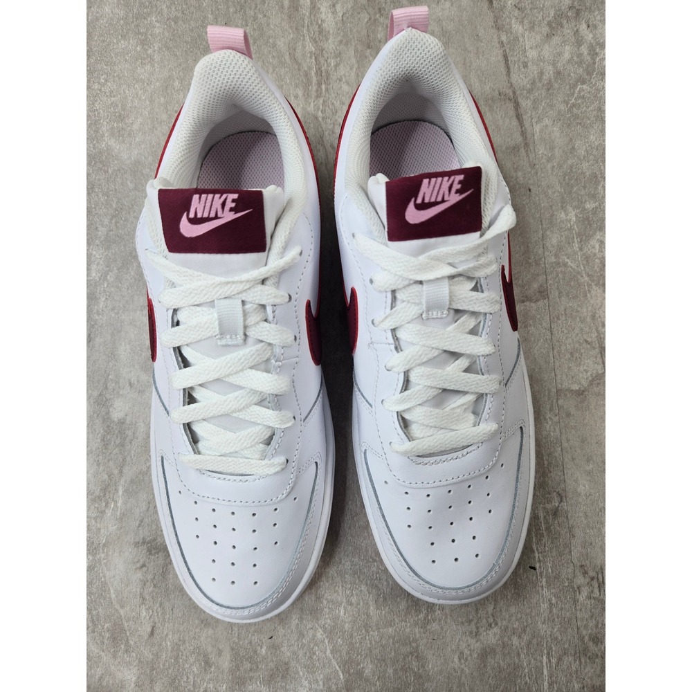 Nike Court Borough 8.5 White Burgundy Pink Leather Sneakers Retro Y2K Streetwear - Picture 2 of 11